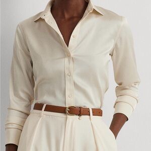 Ralph Lauren Cream Button-Up Sateen shirt size 12